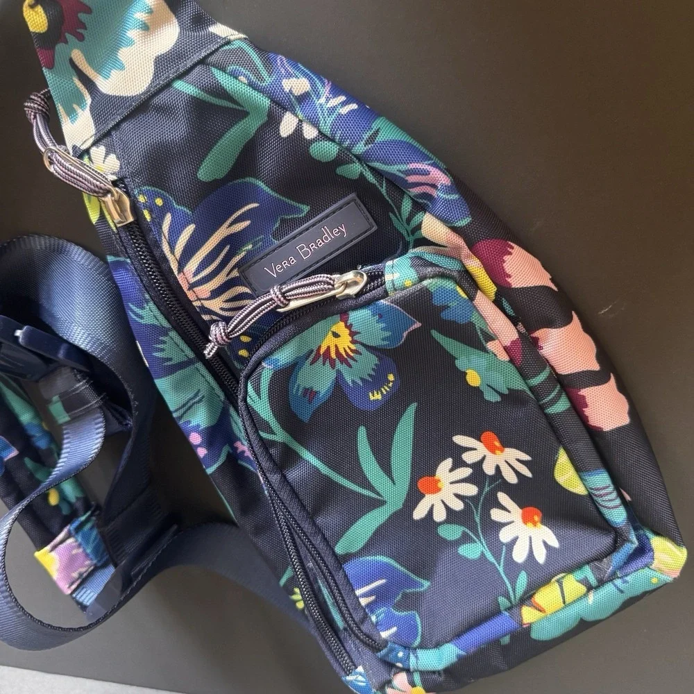 Vera Bradley Crossbody Single Strap Sling Back Bag ~ Floral Accents
